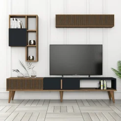 Tv-meubel + Wandschap Milan Melamine Walnoot Antraciet