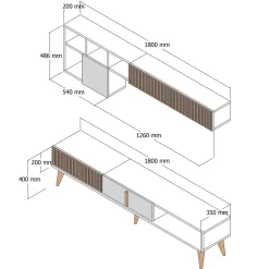 Tv-meubel + Wandschap Milan Melamine Walnoot Antraciet