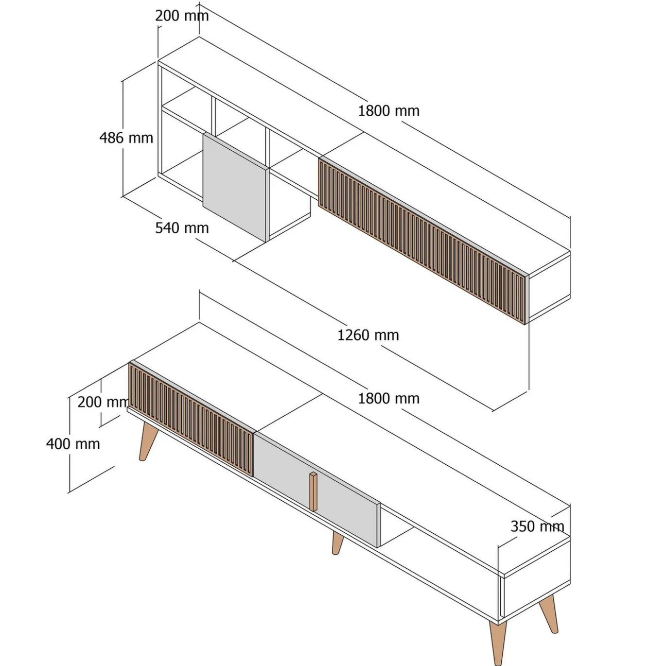 Tv-meubel + Wandschap Milan Melamine Walnoot Antraciet