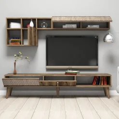 Tv-meubel + Wandschap Milan Melamine Walnoot