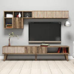 Tv-meubel + Wandschap Milan Melamine Walnoot