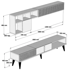 Tv-meubel + Wandschap Milan Melamine Walnoot