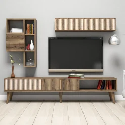 Tv-meubel + Wandschap Milan Melamine Walnoot