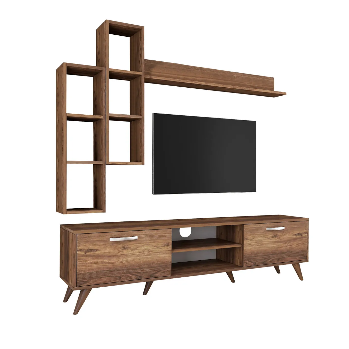 Tv-meubel + Wandschap Zafer Melamine Walnoot