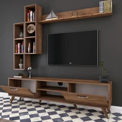 Tv-meubel + Wandschap Zafer Melamine Walnoot