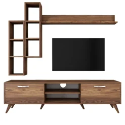 Tv-meubel + Wandschap Zafer Melamine Walnoot