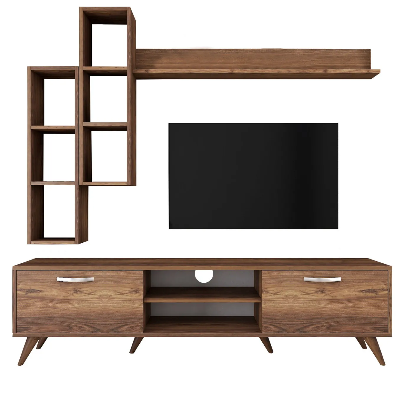 Tv-meubel + Wandschap Zafer Melamine Walnoot