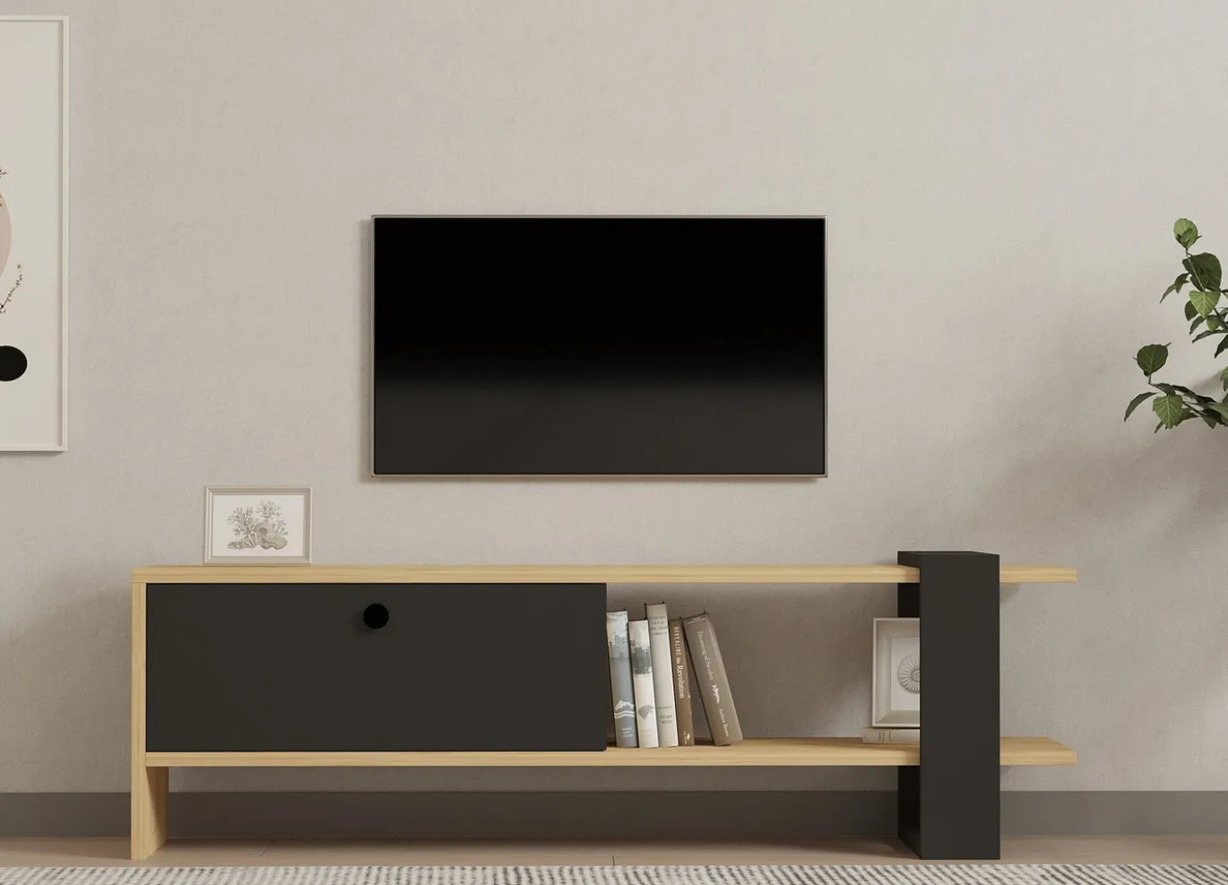 Tv-meubel Yonca Antraciet/Naturel 120cm