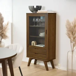 Vitrinekast Annie Eikenfineer Smoke 145cm - Giga Living