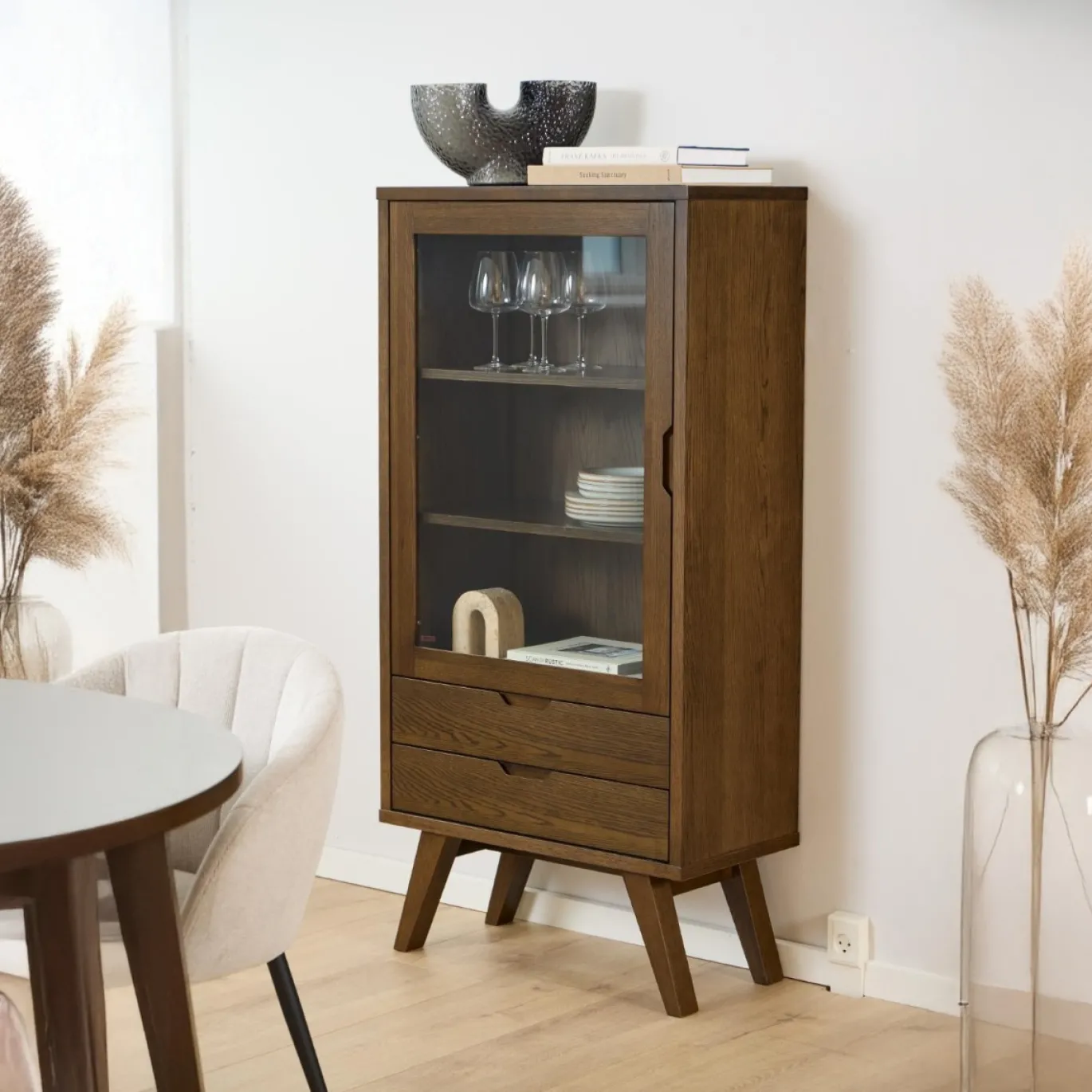 Vitrinekast Annie Eikenfineer Smoke 145cm - Giga Living