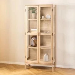 Vitrinekast Klevik Eikenfineer Wit 180cm - Giga Living