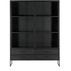 Vitrinekast Marijn Zwart 150cm - Giga Meubel