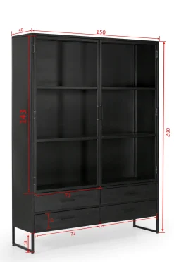 Vitrinekast Marijn Zwart 150cm - Giga Meubel