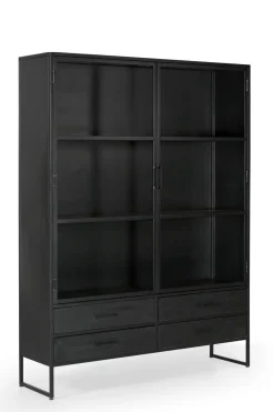 Vitrinekast Marijn Zwart 150cm - Giga Meubel
