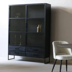 Vitrinekast Marijn Zwart 150cm - Giga Meubel