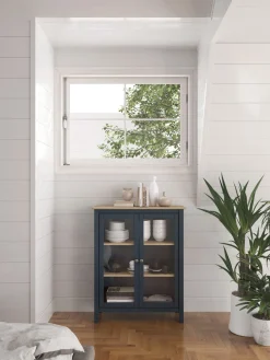 Vitrinekast Misti 2d Navy Blauw/eiken - Giga Meubel