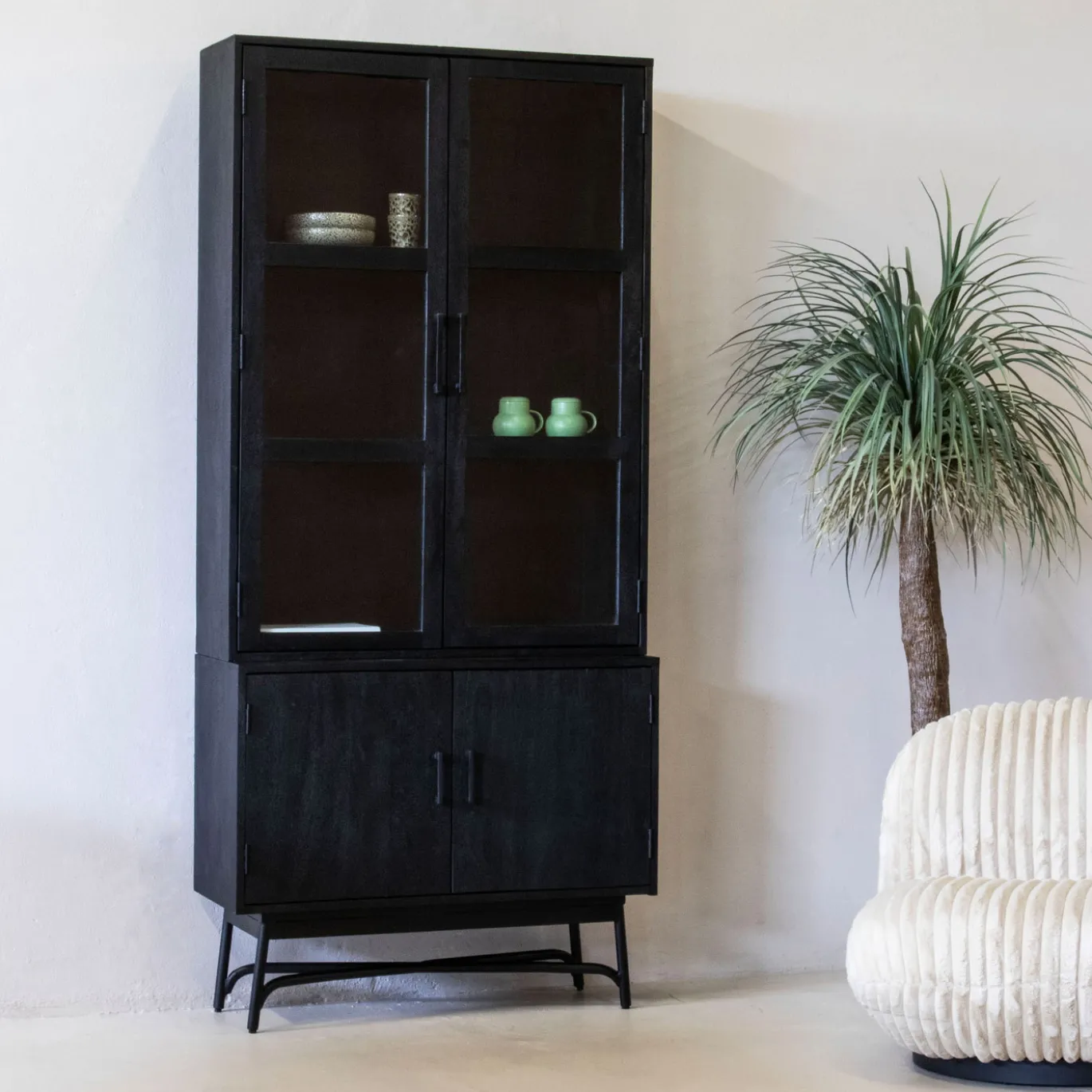 Vitrinekast Romee Zwart 100cm - Giga Meubel