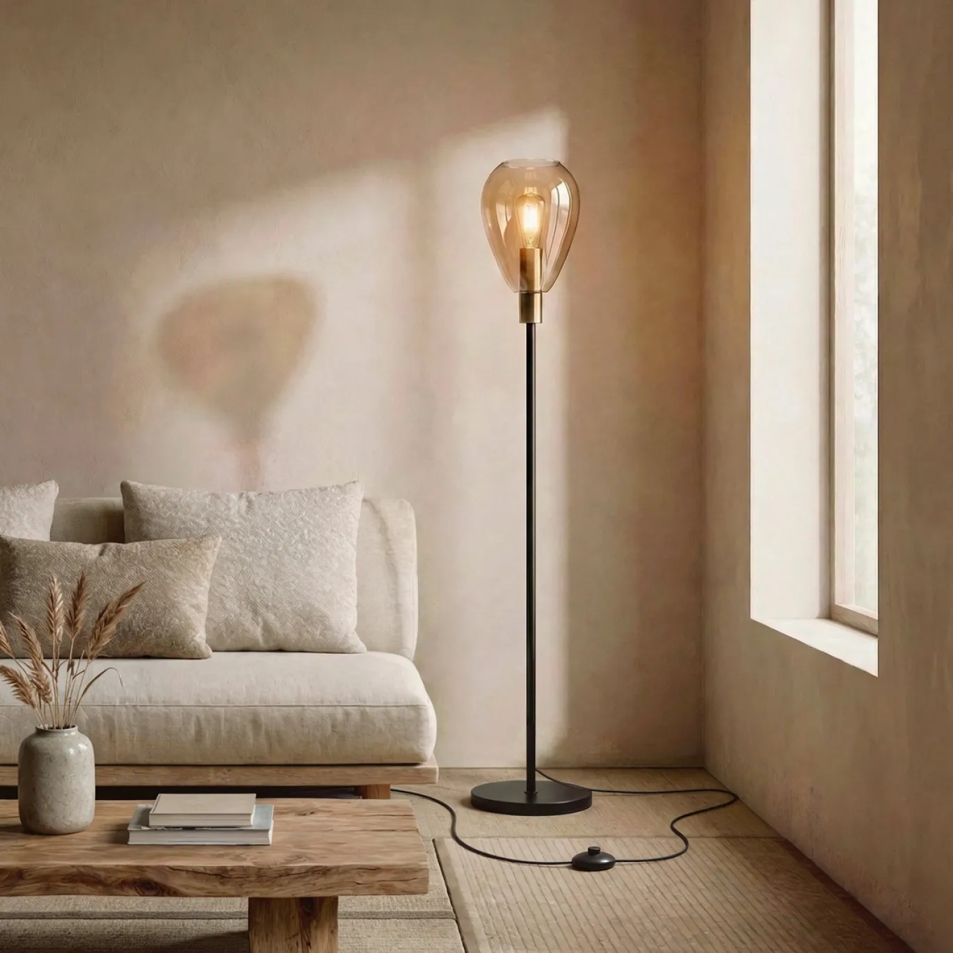 Vloerlamp Anita 1-Lichts Amber Glas - Giga Meubel