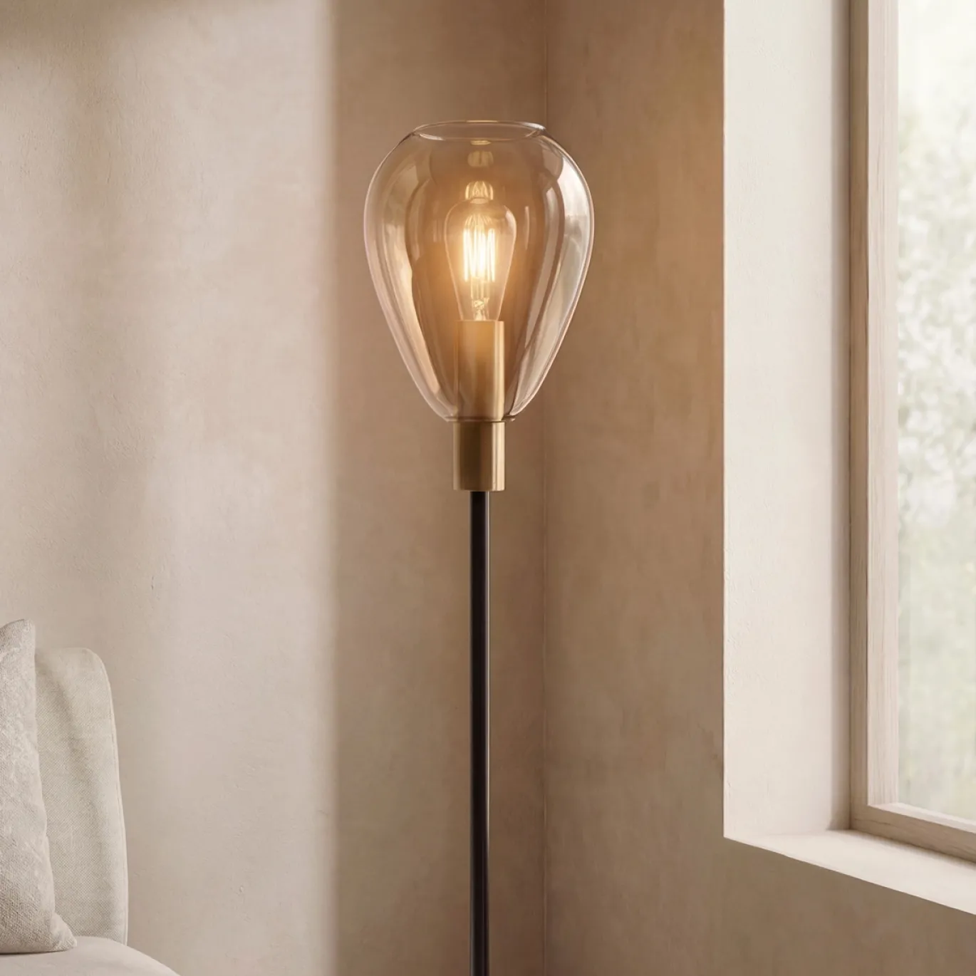 Vloerlamp Anita 1-Lichts Amber Glas - Giga Meubel