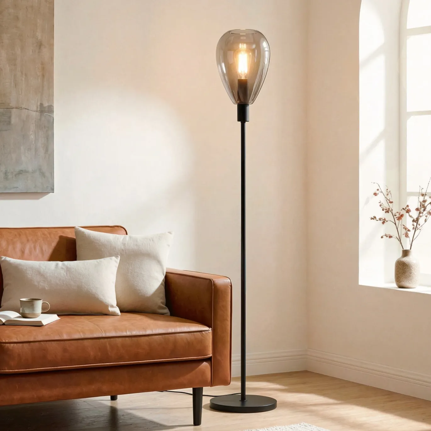 Vloerlamp Anita 1-Lichts Smoke Glas - Giga Meubel