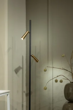 Vloerlamp Barry 2-Lichts Zwart/Messing - Giga Meubel