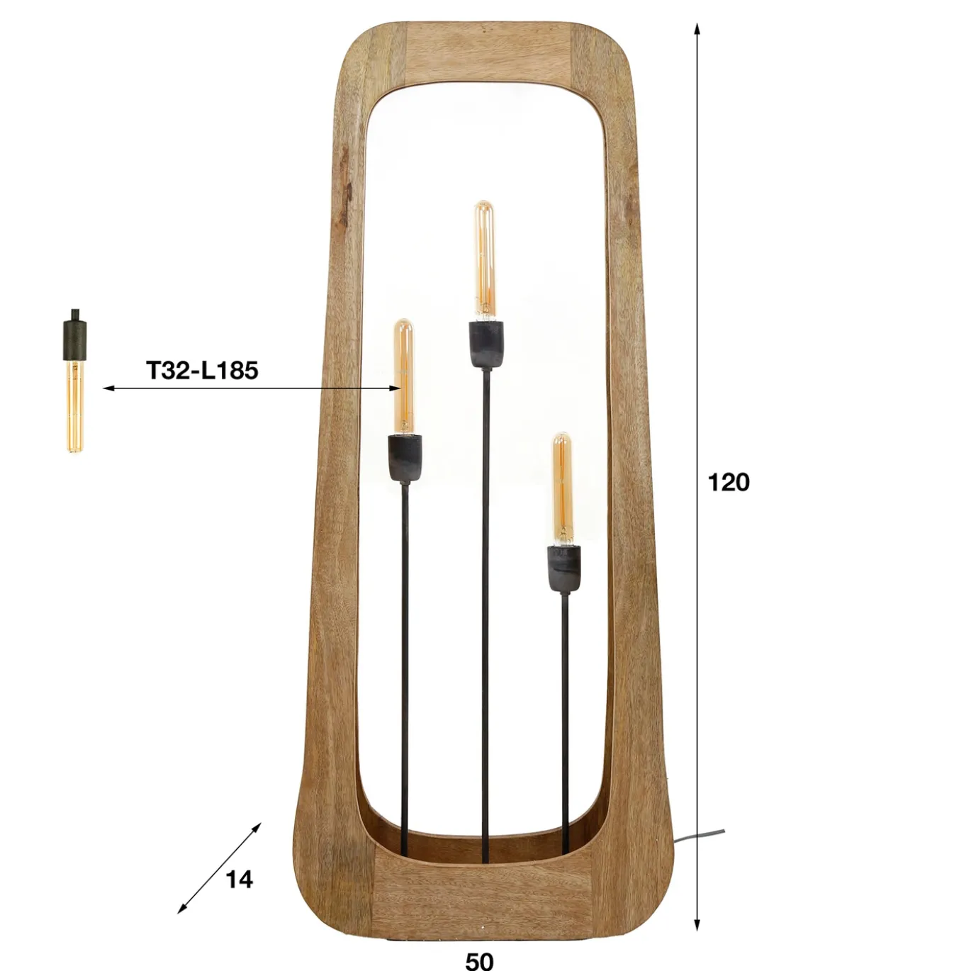 Vloerlamp Bray 3-Lichts Mangohout Naturel - Giga Meubel
