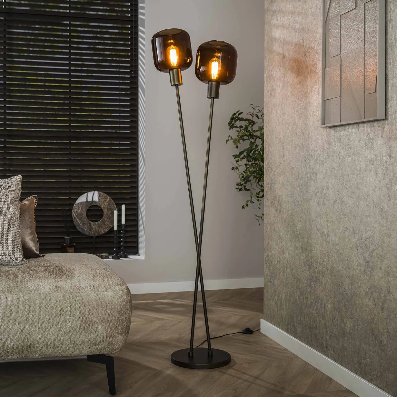 Vloerlamp Bronza 2-Lichts Bruin - Giga Meubel