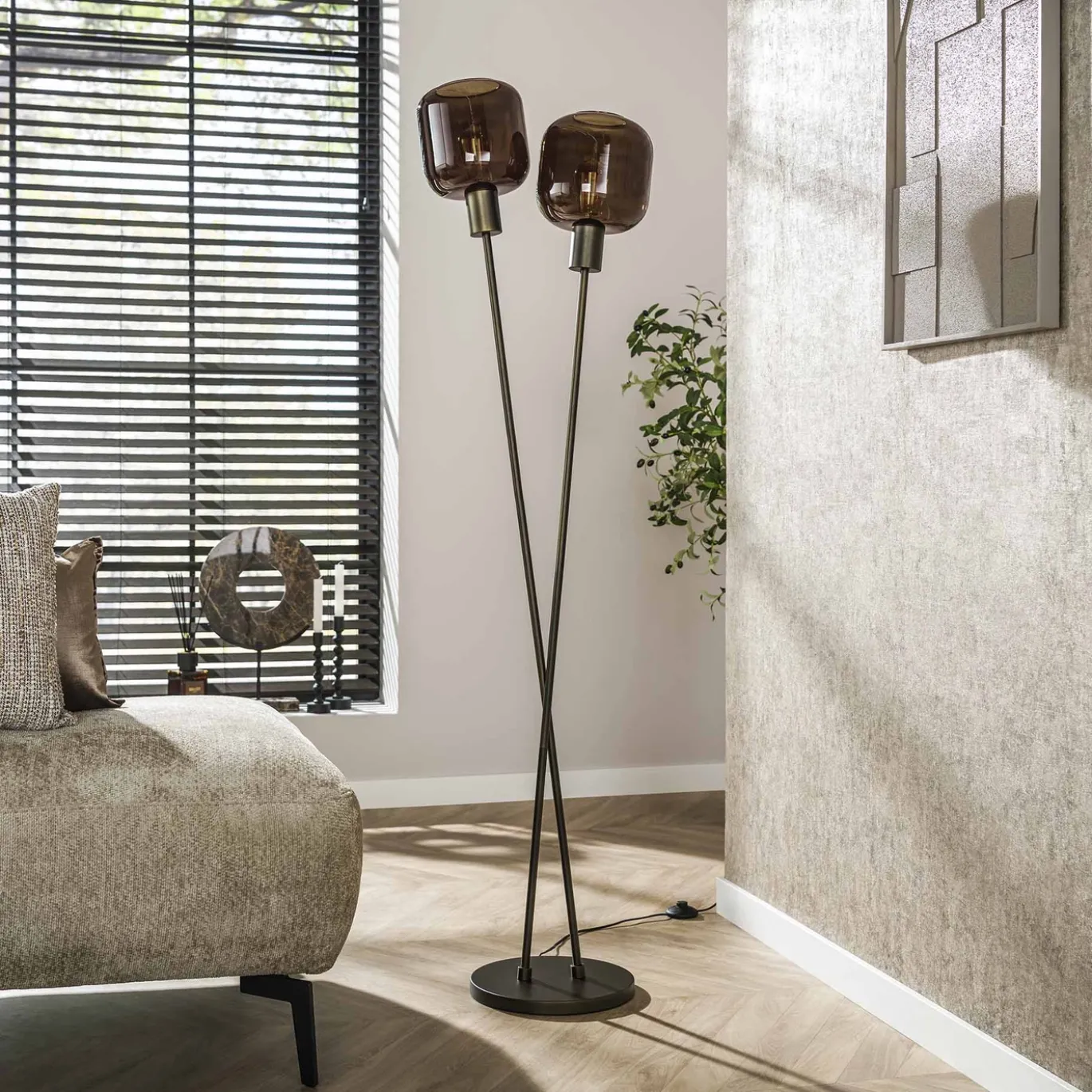 Vloerlamp Bronza 2-Lichts Bruin - Giga Meubel