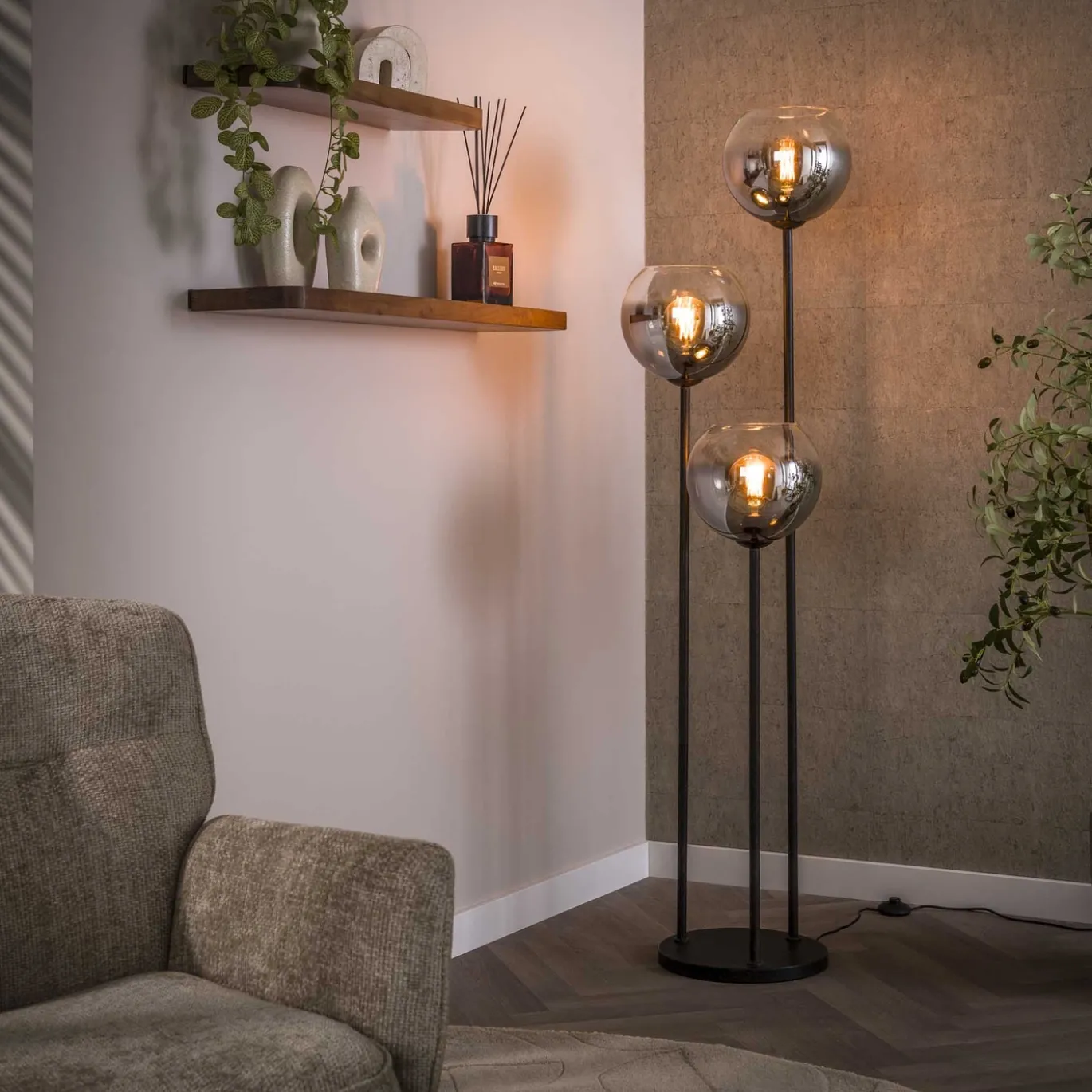 Vloerlamp Bubble Shaded 3-lichts Artic Zwart - Giga Meubel