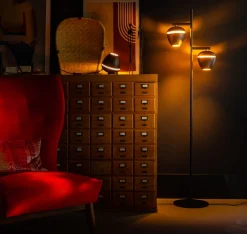 Vloerlamp Claire 2-Lichts Zwart/Messing - Giga Meubel