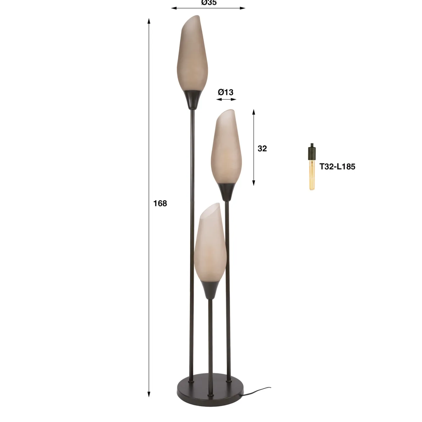 Vloerlamp Cocoon 3-lichts Sienna Bruin-frosted - Giga Meubel