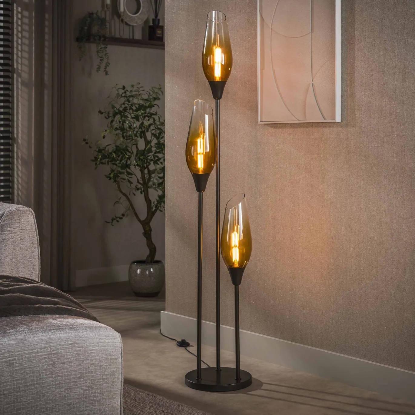 Vloerlamp Cocoon 3-lichts Sienna Bruin-shaded - Giga Meubel