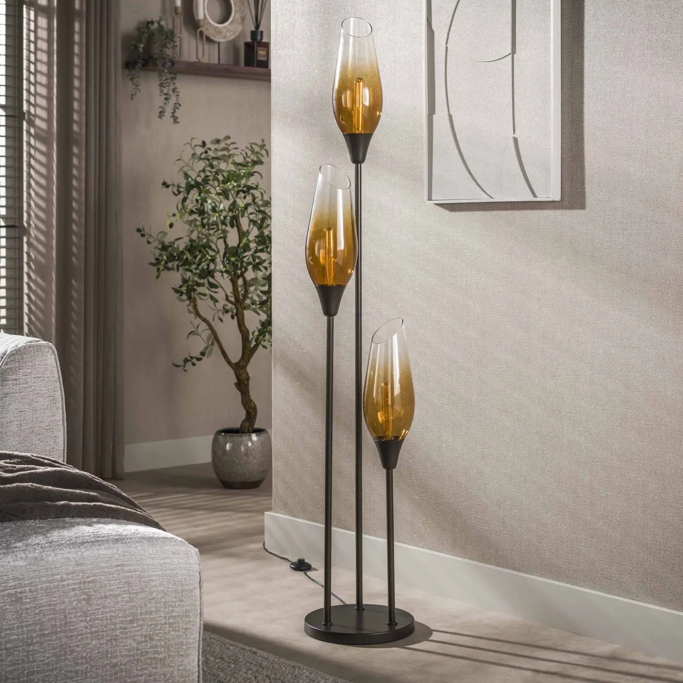 Vloerlamp Cocoon 3-lichts Sienna Bruin-shaded - Giga Meubel