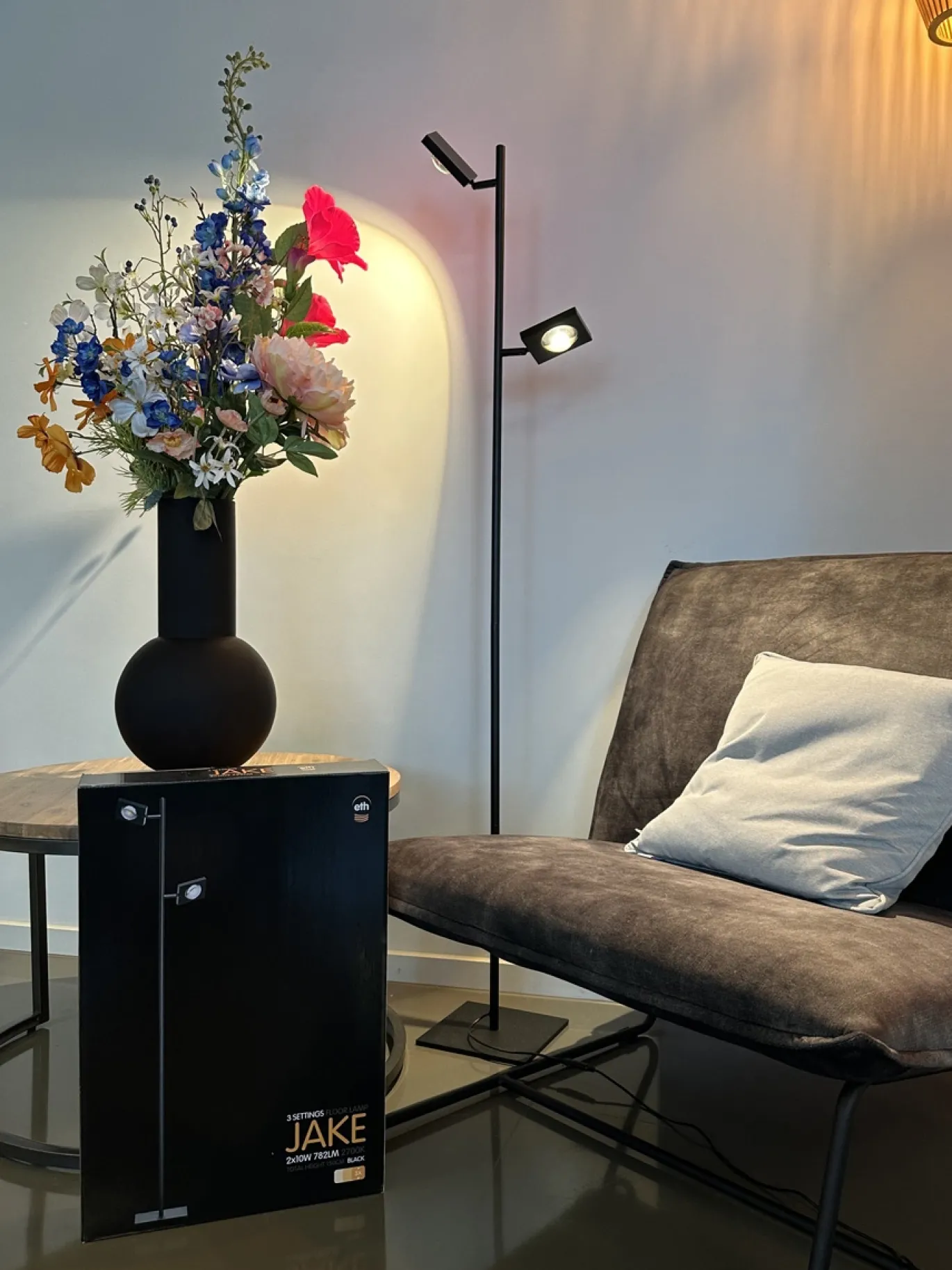 Vloerlamp Jake 2-Lichts Zwart - Giga Meubel