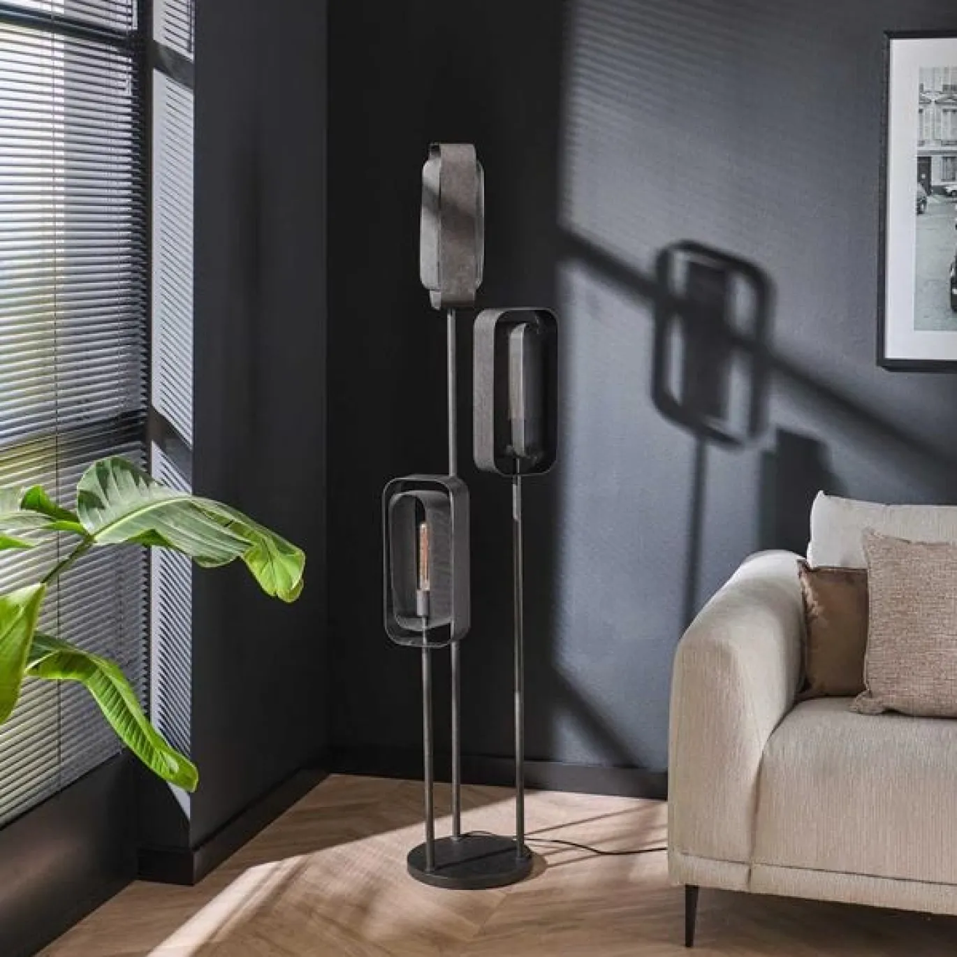 Vloerlamp 3-Lichts Rotate Mesh Artic Zwart - Giga Meubel