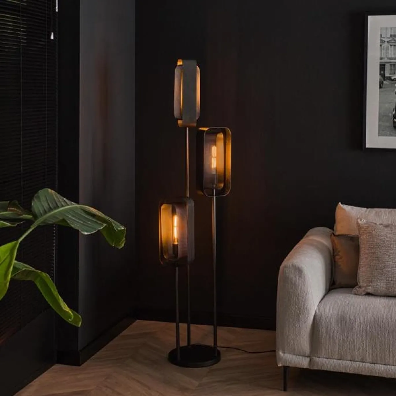 Vloerlamp 3-Lichts Rotate Mesh Artic Zwart - Giga Meubel