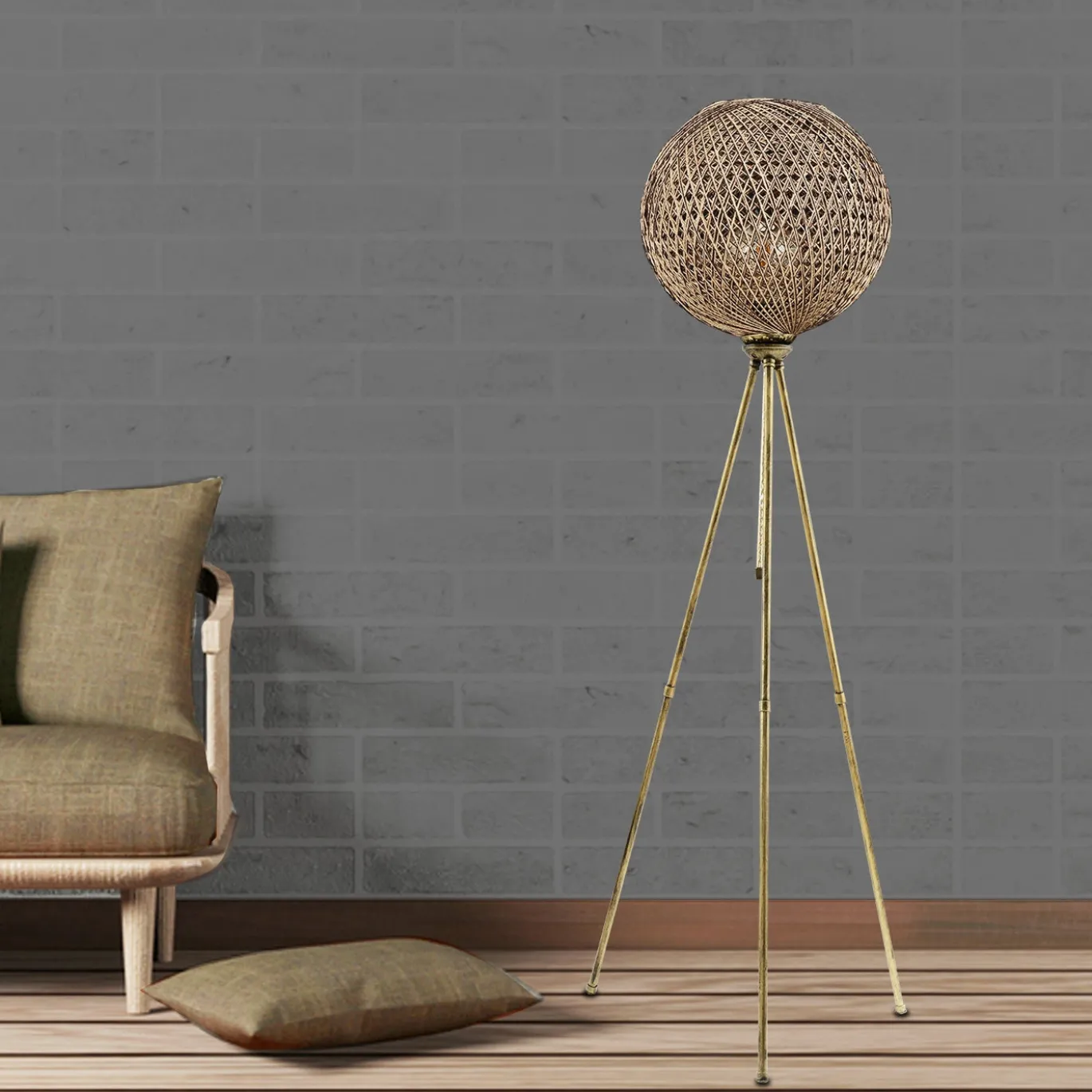 Vloerlamp Pied Jute Zwart Goud