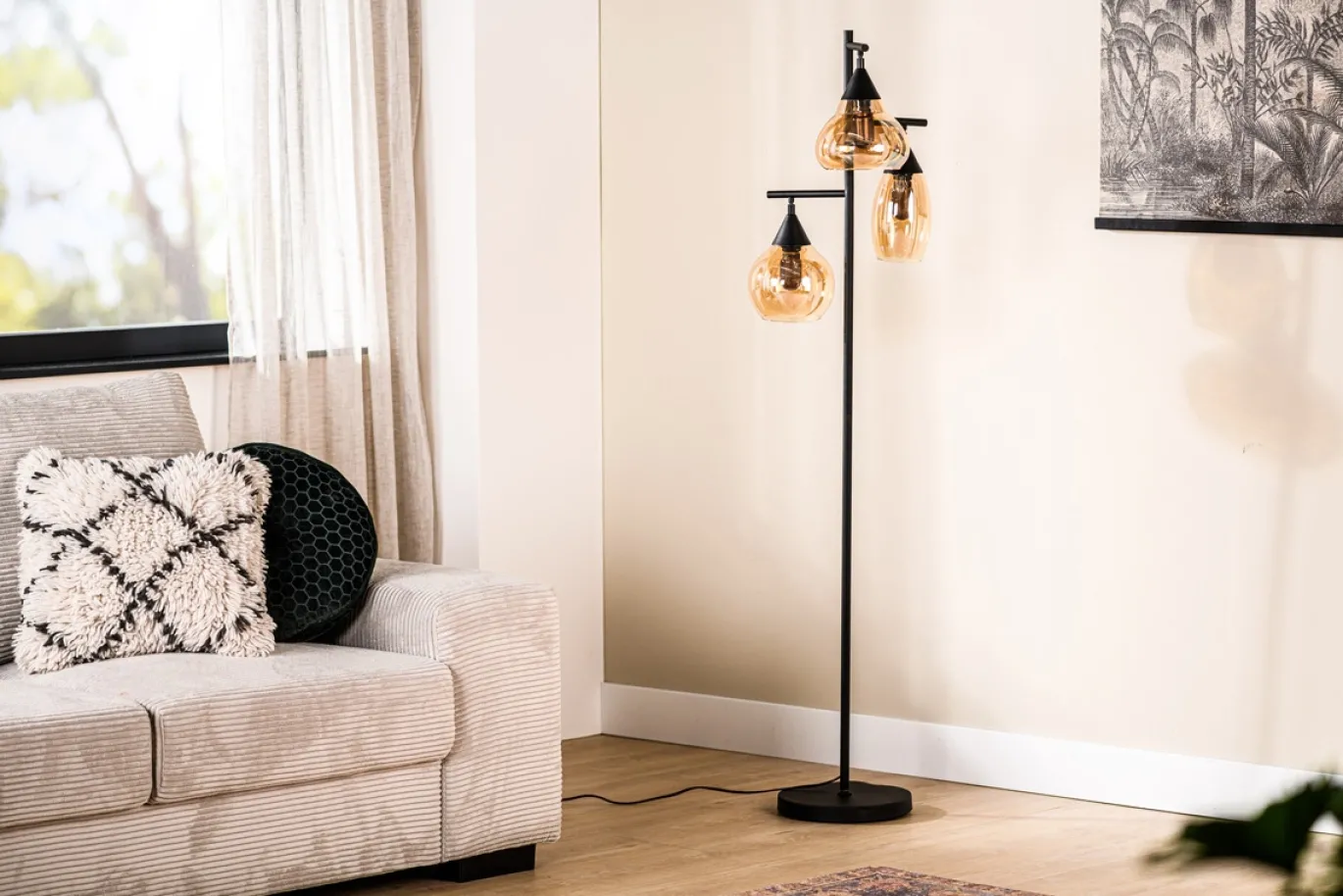Vloerlamp Pleun 3-Lichts Amber Glas - Giga Meubel