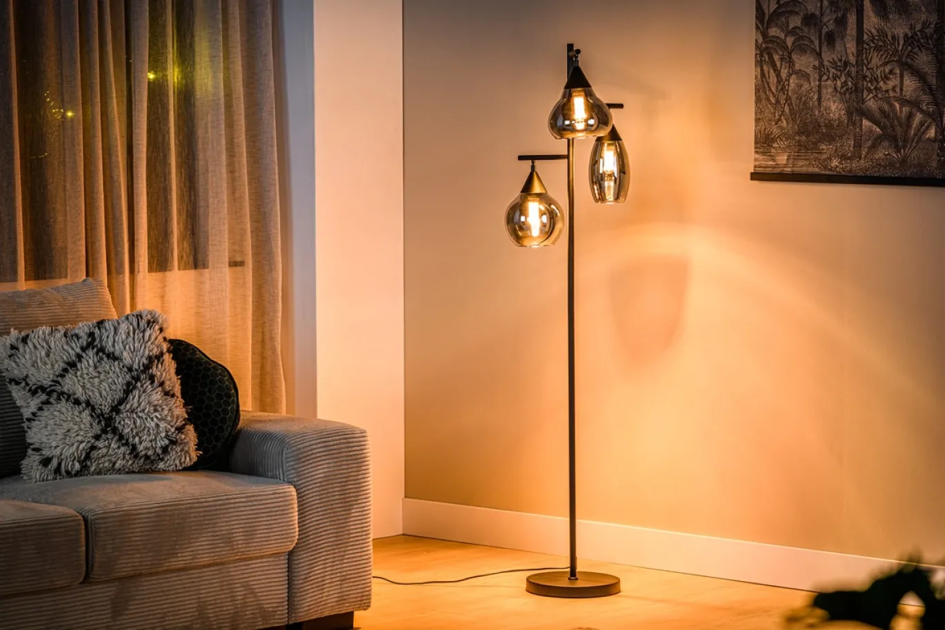 Vloerlamp Pleun 3-Lichts Smoke Glas - Giga Meubel