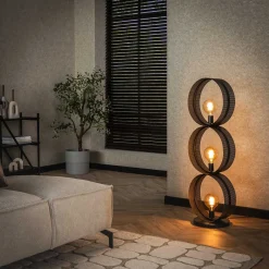 Vloerlamp Ring Geperforeerd Zwart 3-Lichts - Giga Meubel