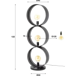 Vloerlamp Ring Geperforeerd Zwart 3-Lichts - Giga Meubel