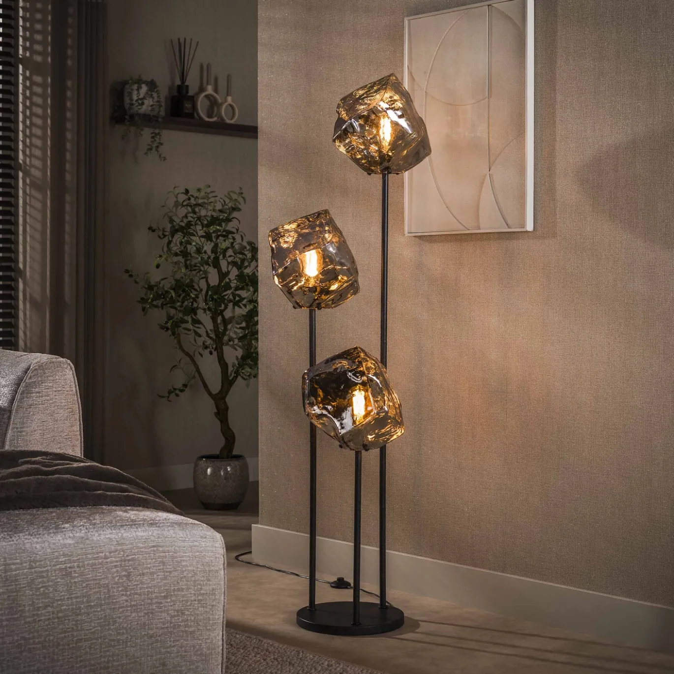 Vloerlamp Rock Getrapt 3-lichts Chroom Glas - Giga Meubel