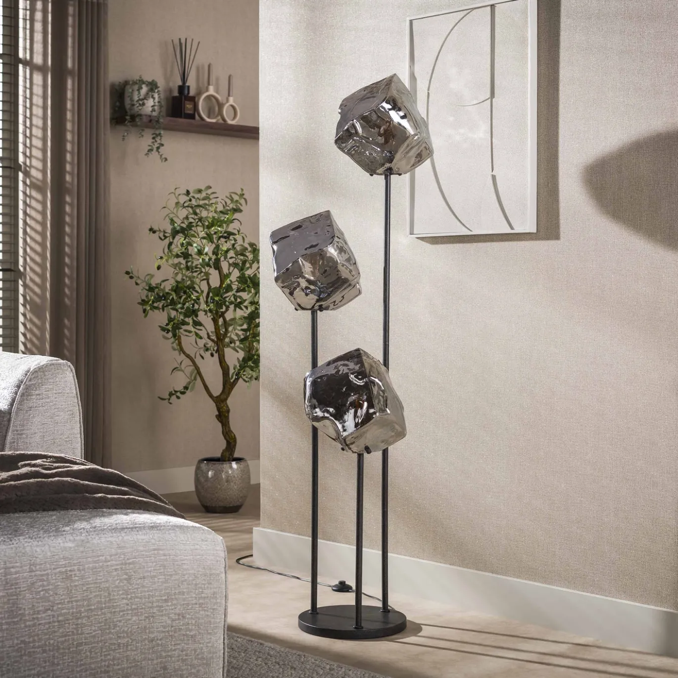 Vloerlamp Rock Getrapt 3-lichts Chroom Glas - Giga Meubel