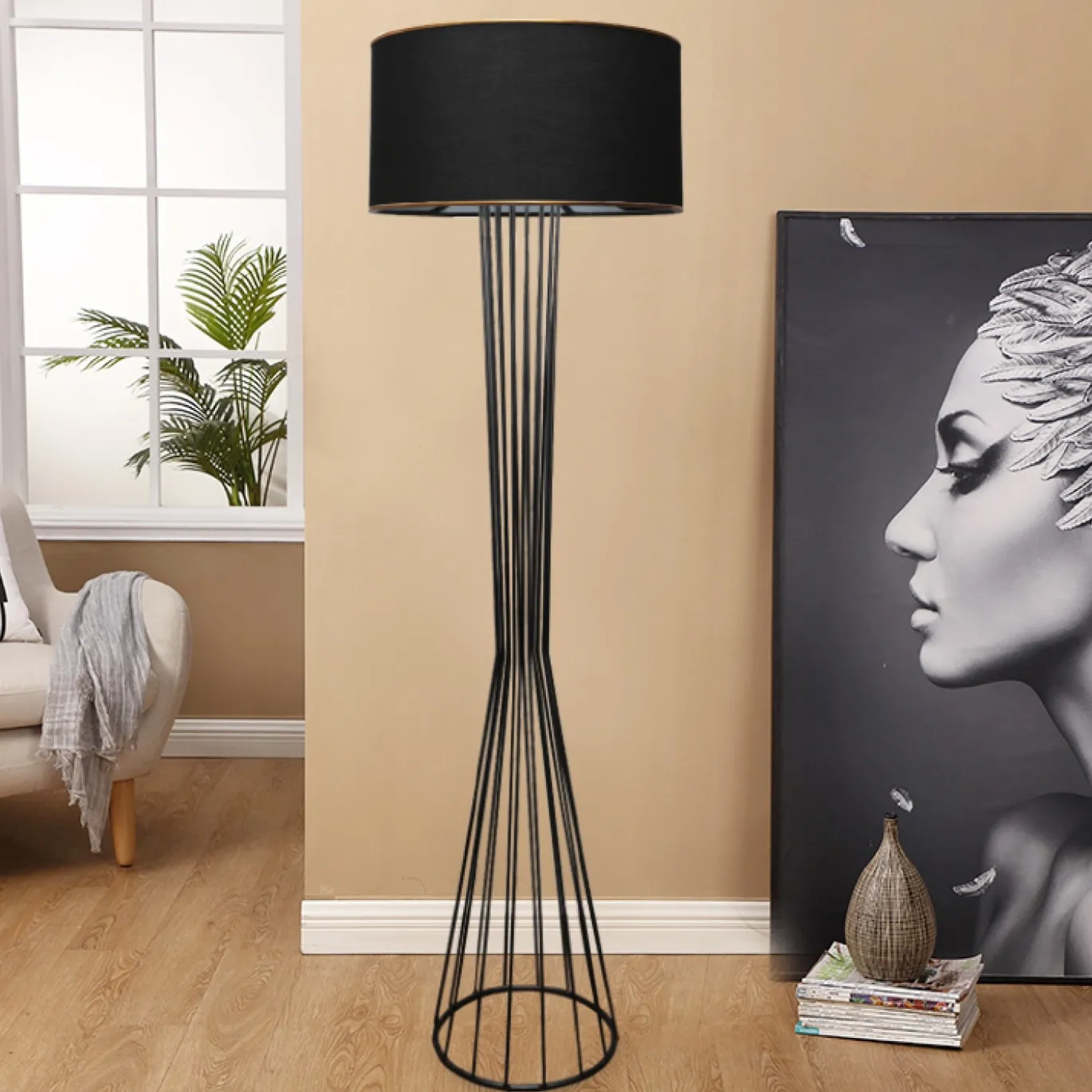 Vloerlamp Rowena Zwart