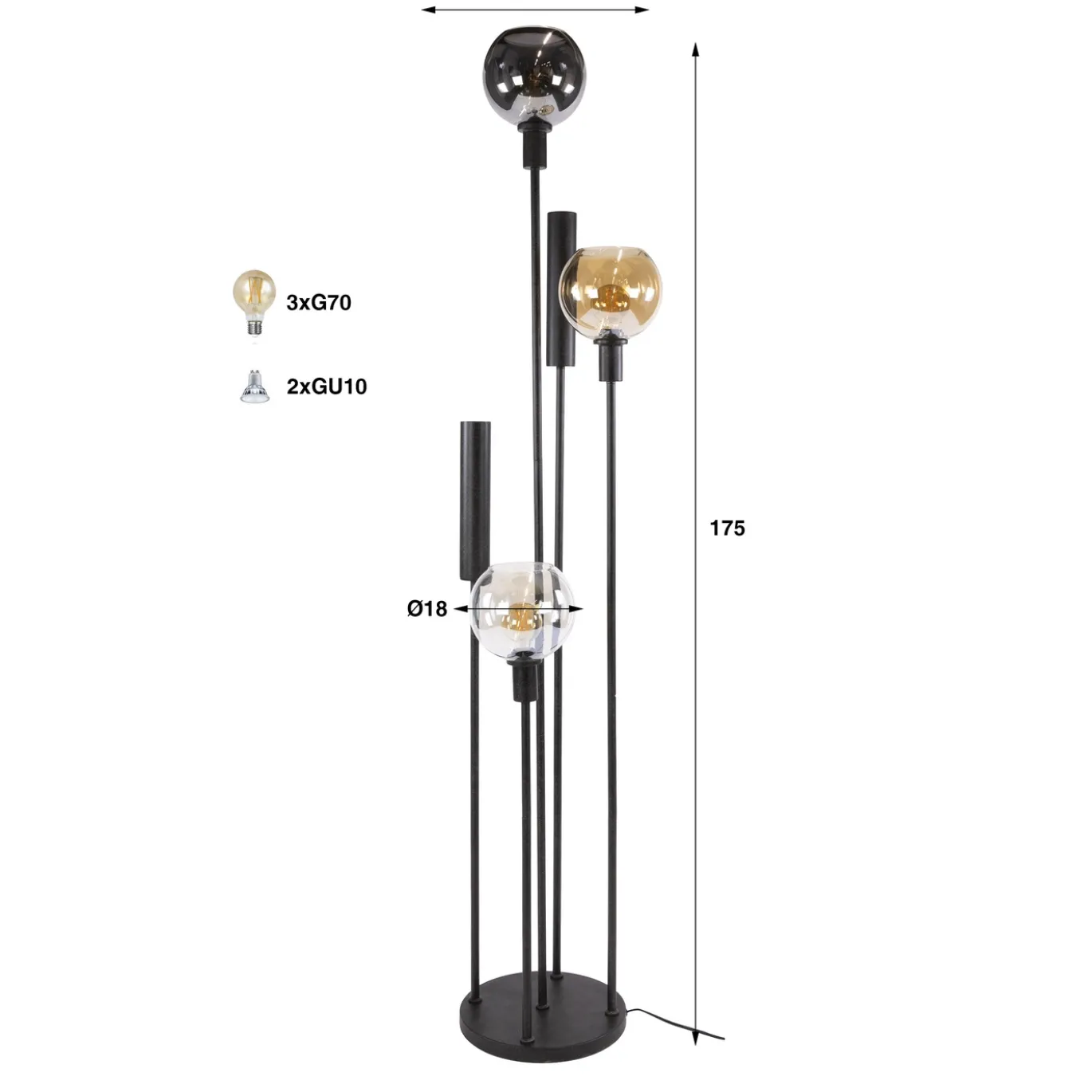 Vloerlamp Sfera Tricolore 5-lichts Artic Zwart - Giga Meubel