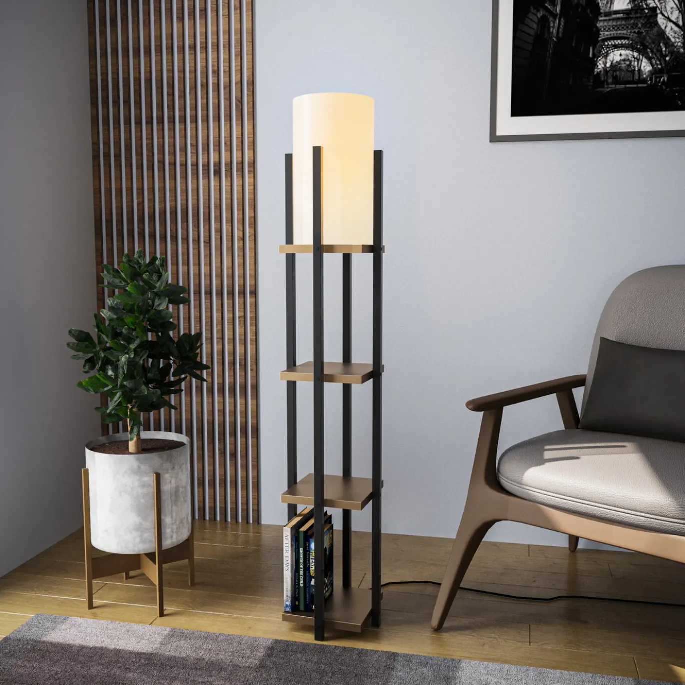 Vloerlamp Shelf Zwart/Goud