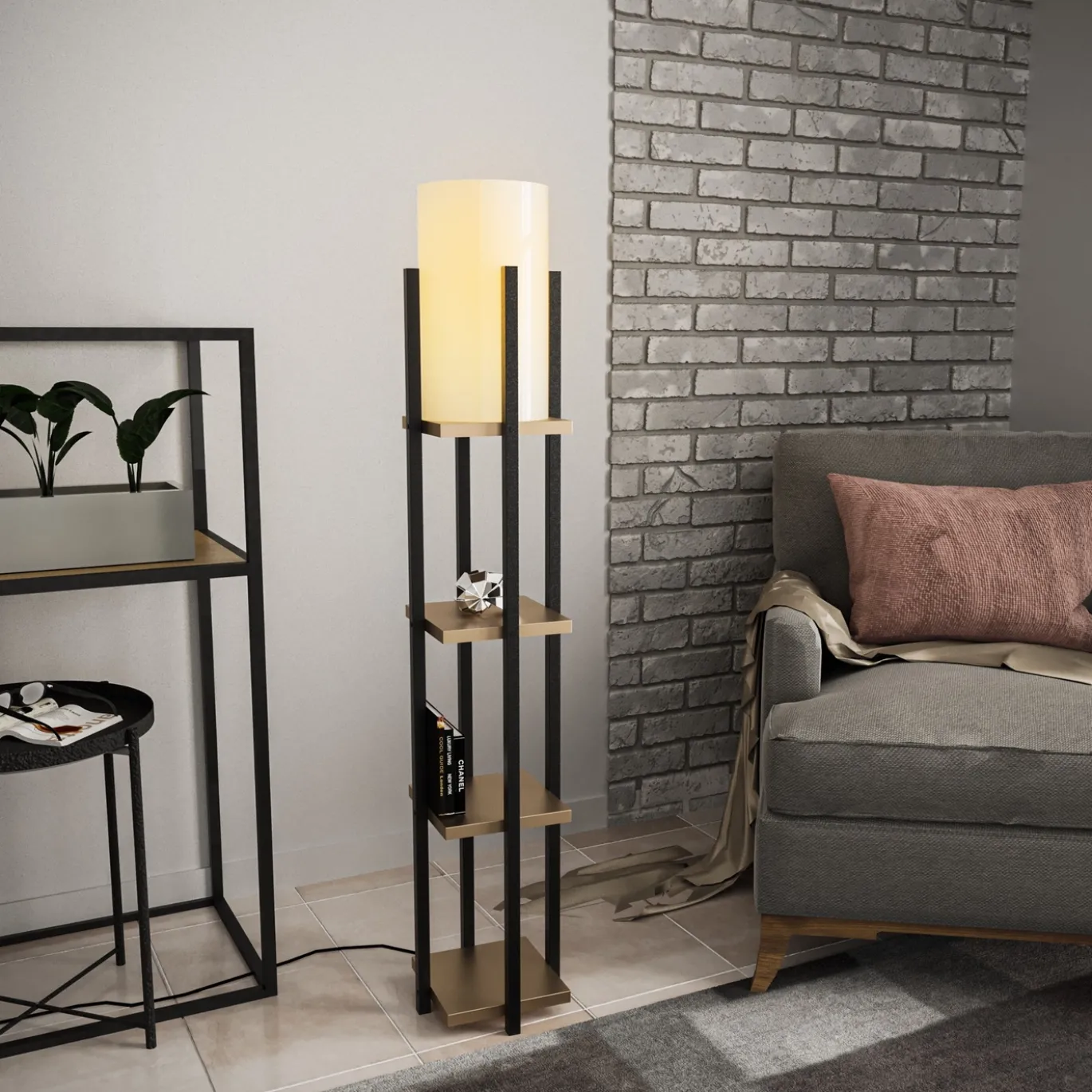 Vloerlamp Shelf Zwart/Goud