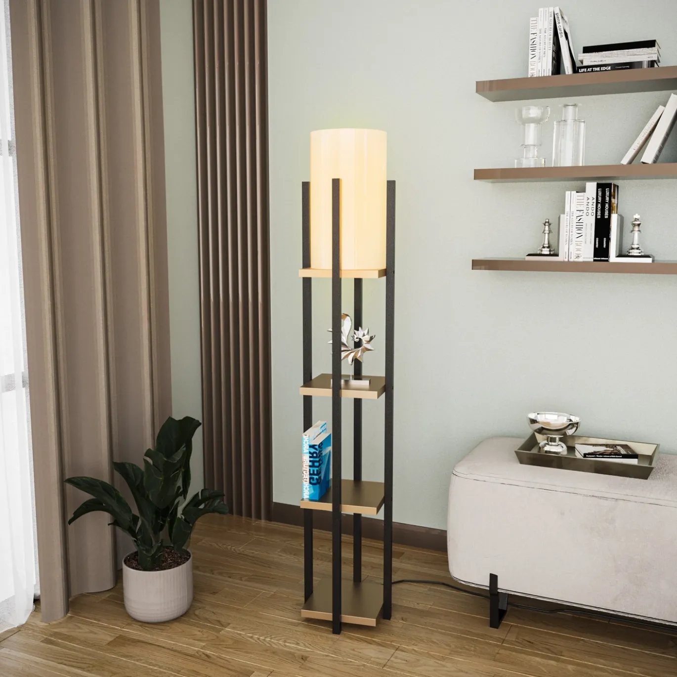 Vloerlamp Shelf Zwart/Goud