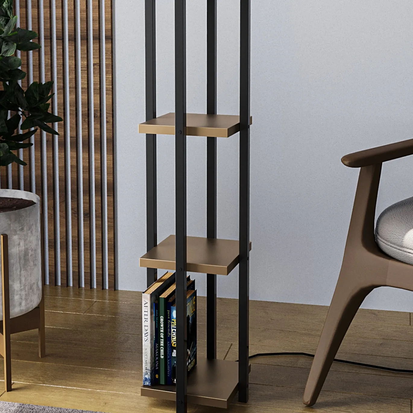 Vloerlamp Shelf Zwart/Goud