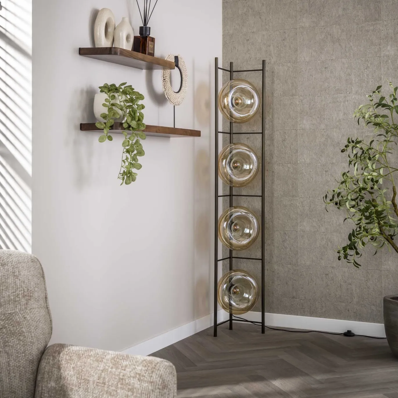 Vloerlamp Soll 4-lichts Amber Glas - Giga Meubel